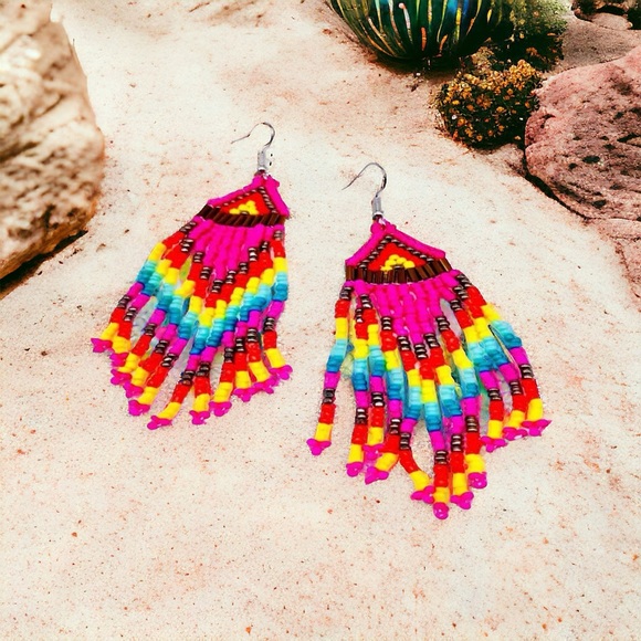 Bohemian Native American Style Fashion Minimalist Glass Beaded Earrings‎ - Picture 4 of 8